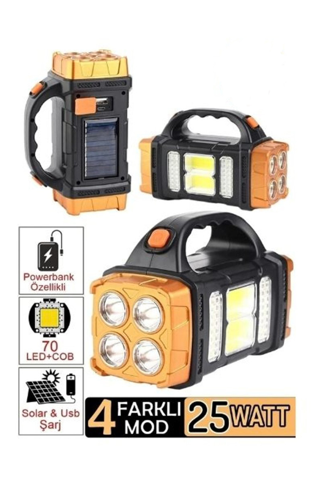 Hurry Bolt Solar Kamp Lambası powerBank Acil Durum Işığı Şarjlı Beyaz Günışığı Led+Cob 25W 